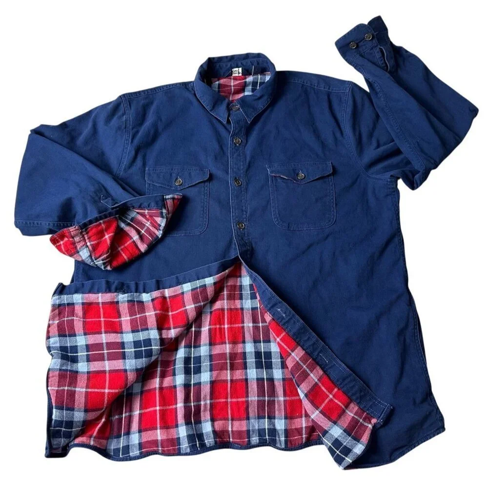 Land's End Shirt Shacket Flannel Lined Work Shirt Jacket Button Front Men Sz XL